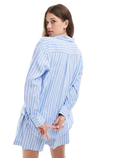 Vero Moda – Niebieska koszula oversize z mieszanki lnu w paski, część zestawu, 2 z 5