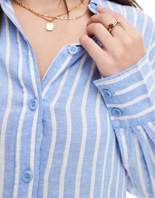 Vero Moda – Niebieska koszula oversize z mieszanki lnu w paski, część zestawu, 3 z 5