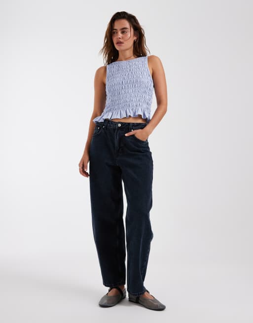 Vero Moda – Niebieski marszczony top bez rękawów z falbanką u dołu, 2 z 4