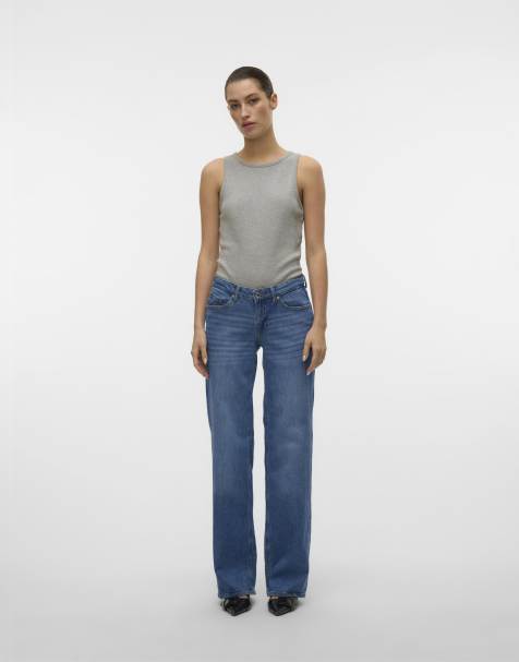 Vero Moda Wide leg pants in medium blue denim