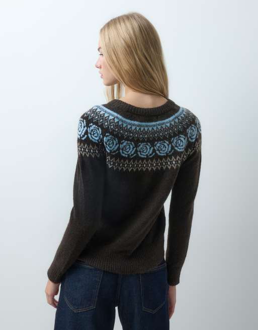 Vero Moda nordisk striktrøje i chokoladebrun og lyseblå, 4 af 4
