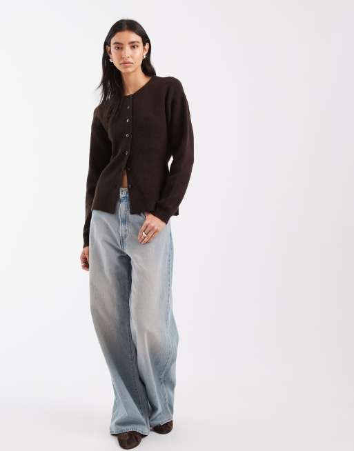 Vero Moda o-neck cardigan with cinched waist in chocolate brown, 3 of 4