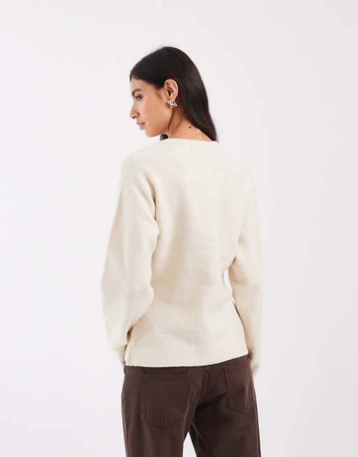 Vero Moda o-neck cardigan with cinched waist in cream, 3 of 4