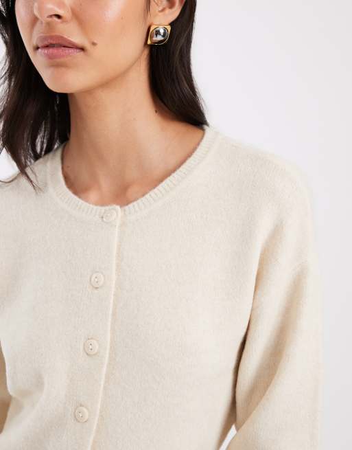 Vero Moda o-neck cardigan with cinched waist in cream, 4 of 4