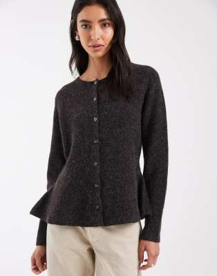 Vero Moda O-neck Peplum Jacquard Cardigan In Brown