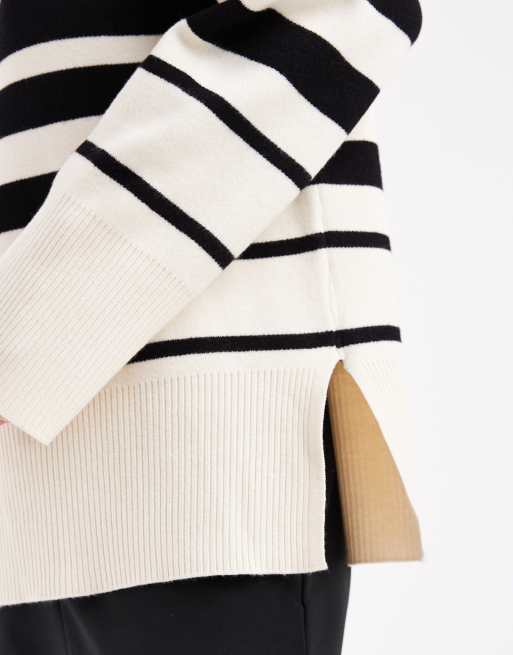 Vero Moda o-neck sweater in black with cream variegated stripes, 3 of 4