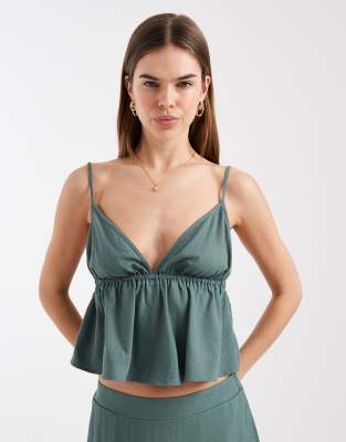 Vero Moda - Oberteil in Grün mit Leinen-Haptik und Camisole-Trägern, Kombiteil