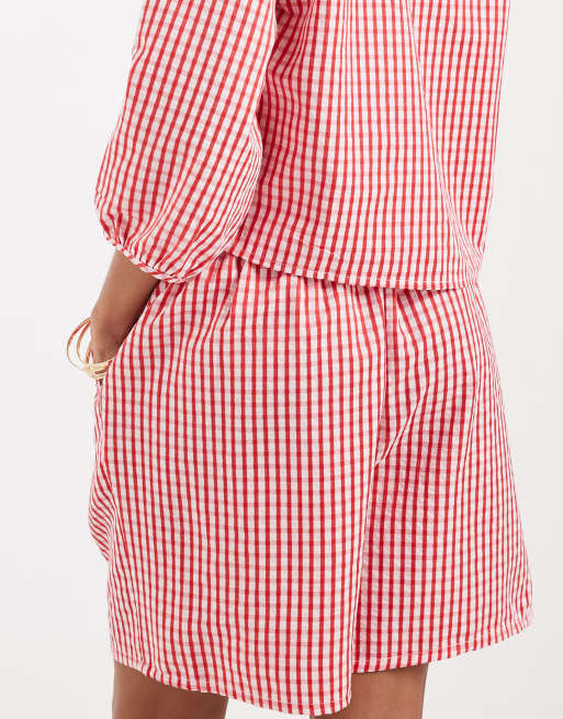 Vero Moda – Oberteil in Rot mit gebundener Vorderseite und Vichy-Karomuster, Kombiteil, 4 von 4
