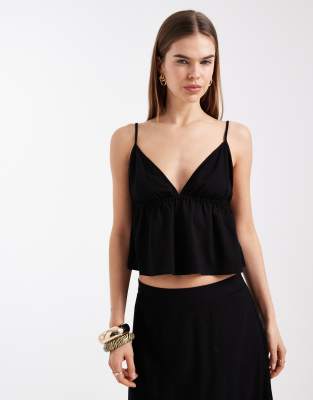 Vero Moda - Oberteil in Schwarz mit Leinen-Haptik und Camisole-Trägern, Kombiteil