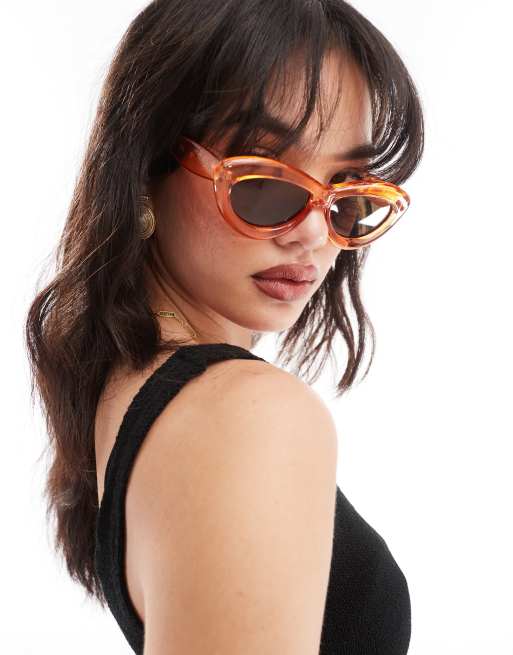 Vero Moda Occhiali da sole cat-eye arancioni con montatura