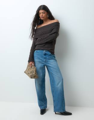 Vero Moda Off Shoulder Cable Knit Sweater In Black