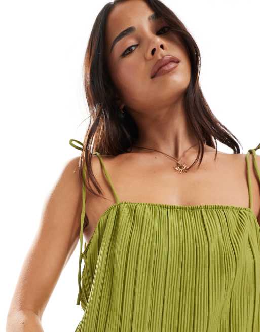 Vero Moda - Olivengrøn cami-top med firkantet hals og plisseringer - Del af sæt, 2 af 4
