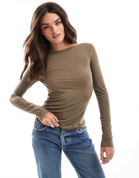 Vero Moda – Olivfärgad, åtsmitande topp i jersey - view 1