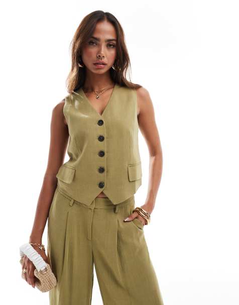 Vero Moda – Olivgrön kostymväst i linnestil, del av set - view 1