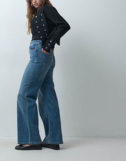 Vero Moda Olivia jean stretch à taille haute et jambe large bleu moyen, 2 de 5