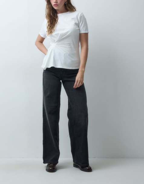 Vero Moda Olivia jeans met hoge taille en wijde pijpen van stretch in zwart - view 1