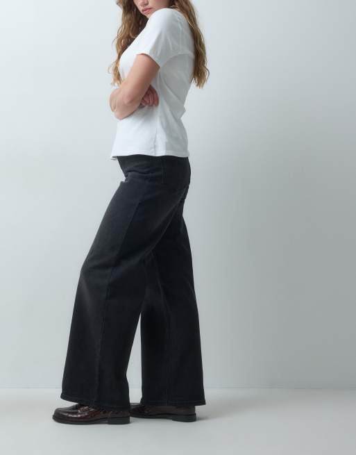 Vero Moda Olivia jeans wide leg elasticizzati a vita alta neri, 2 di 5