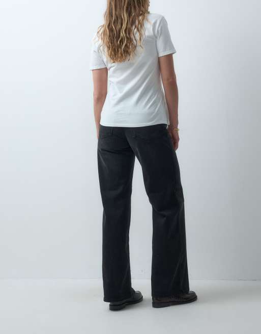 Vero Moda Olivia jeans wide leg elasticizzati a vita alta neri, 3 di 5