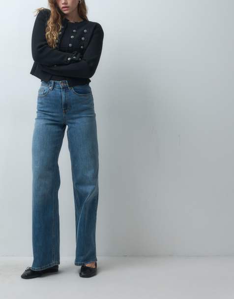 Vero Moda Olivia vaqueros elásticos de pernera ancha de cintura alta en azul medio - view 1