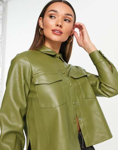 Vero Moda – Oliwkowozielona krótka koszula z poliuretanu - view 1