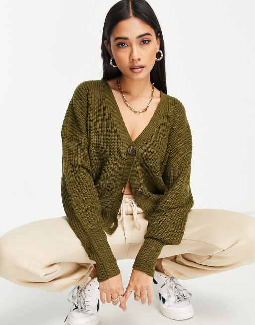 Vero Moda – Oliwkowozielony kardigan z dekoltem w szpic
