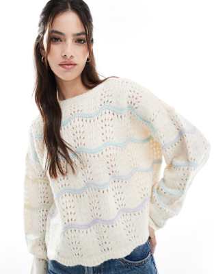 ombre yarn sweater in cream mix-White