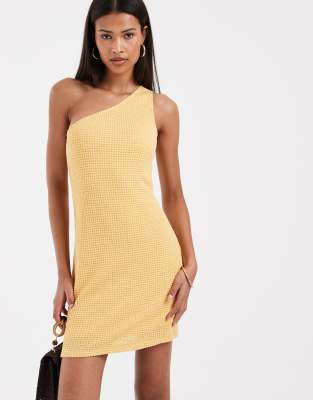 Vero Moda one shoulder crochet mini dress in pastel yellow