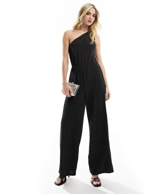 ASOS DESIGN corset jumpsuit with diamante fringe detail in black