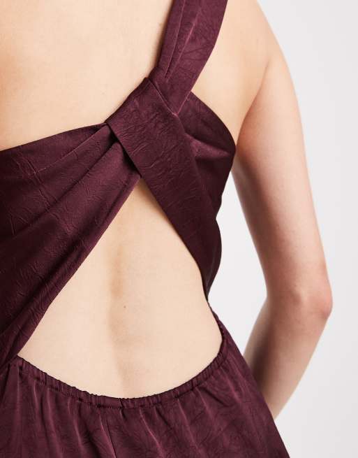 Vero Moda one shoulder satin maxi dress in burgundy, 3 of 4