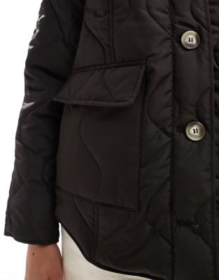 Vero Moda Onion Quilted Short Jacket With Pockets In Brown