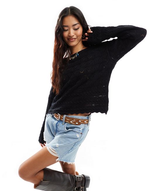 Vero Moda open knit jumper in black