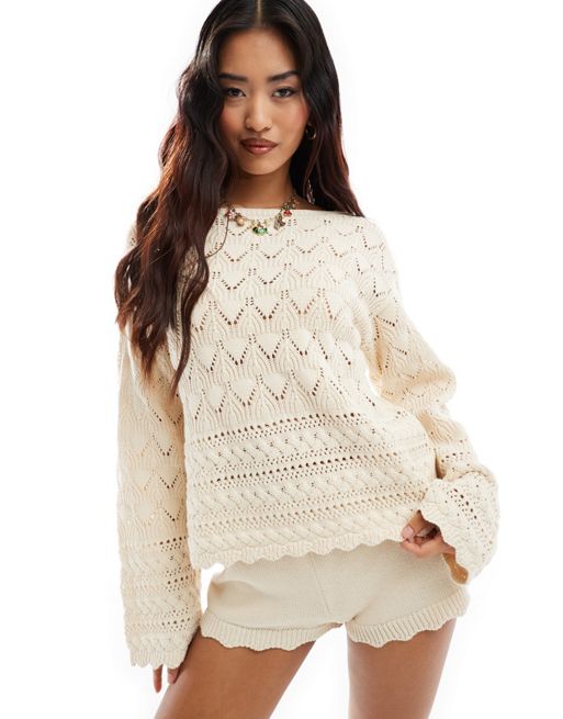 Vero Moda open knit jumper in cream