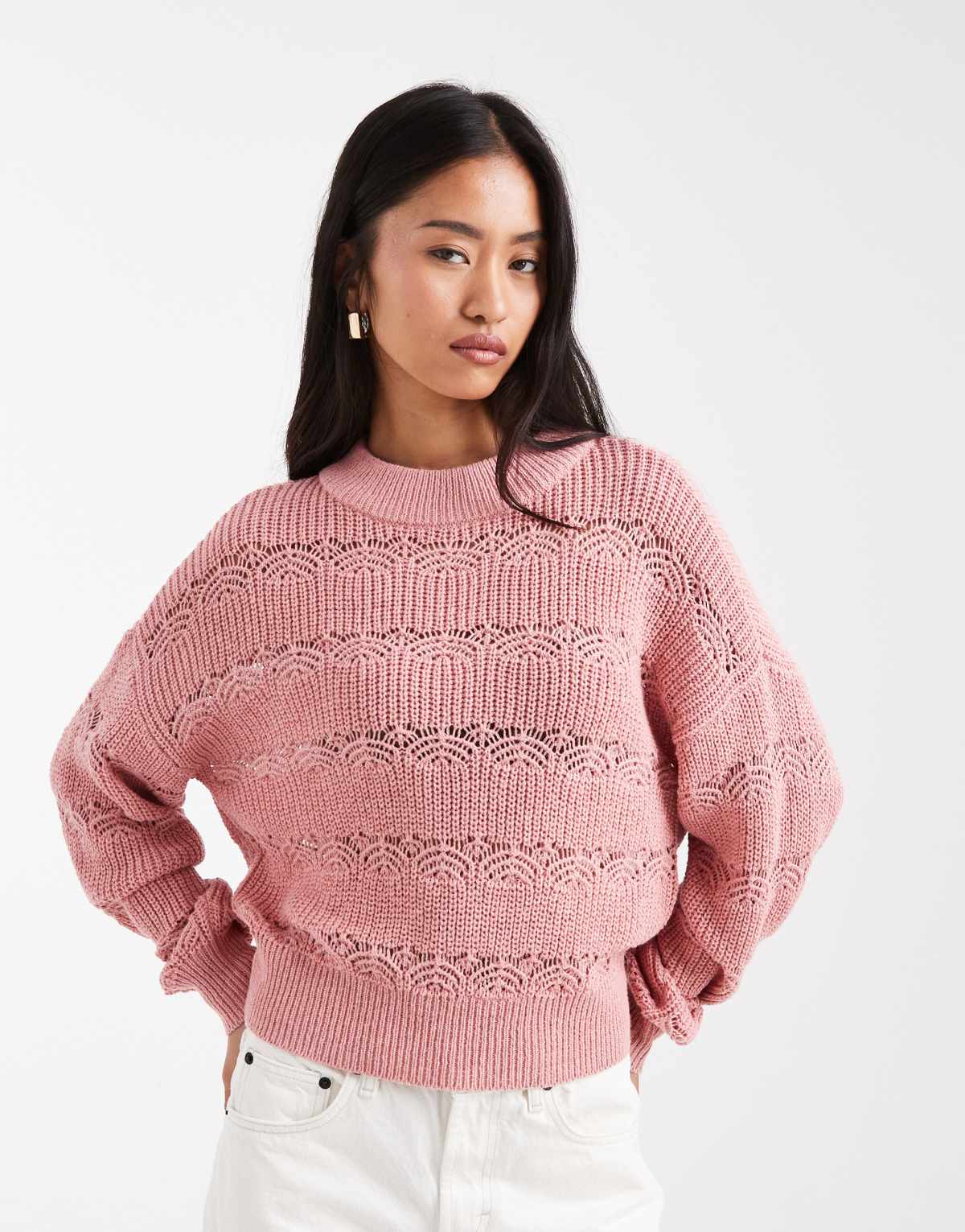 Vero Moda open knit jumper in pink