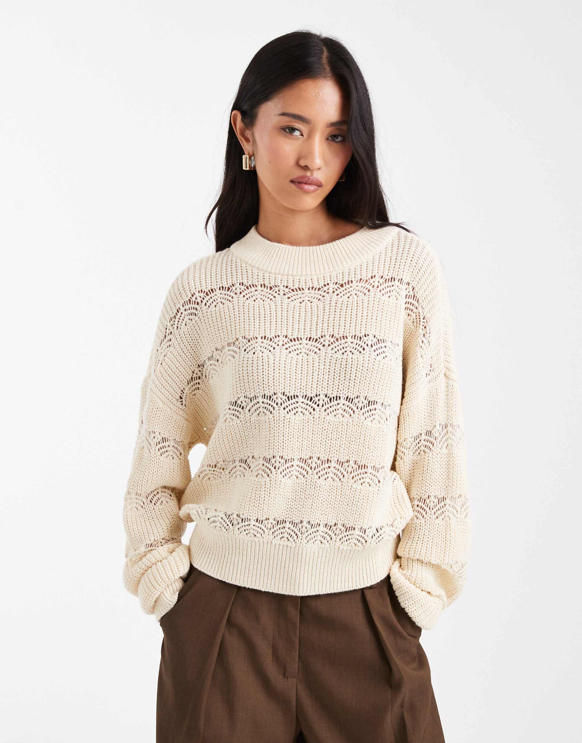 vero moda open knit sweater in cream