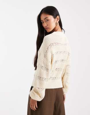 Vero Moda Open Knit Sweater In Neutral