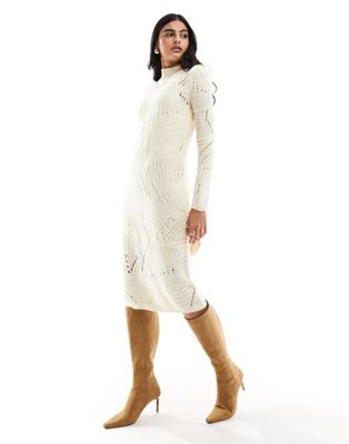 Vero Moda open textured knitted midi dress in cream