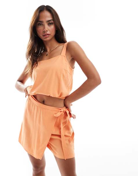 Vero Moda – Orange, kort topp i linnemix, del av set - view 1