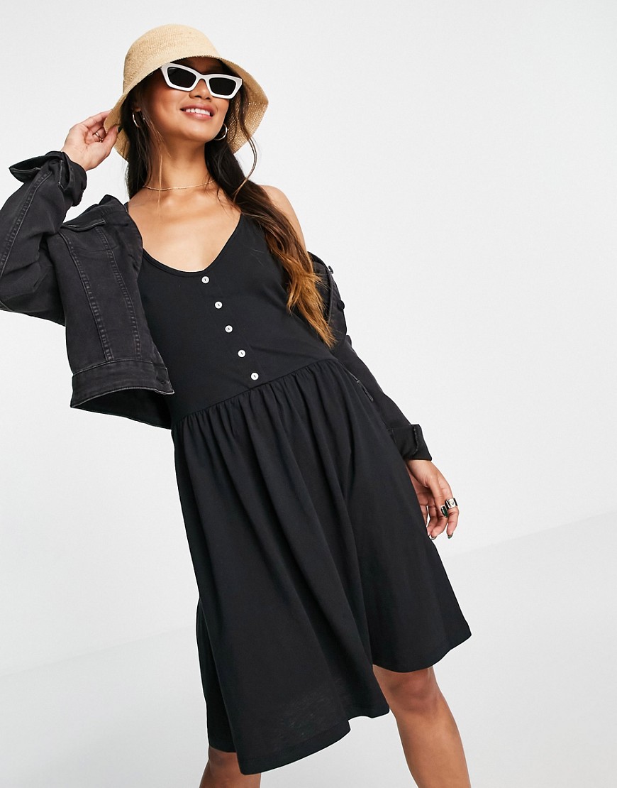 Vero Moda organic cotton blend cami mini dress with cross back in black