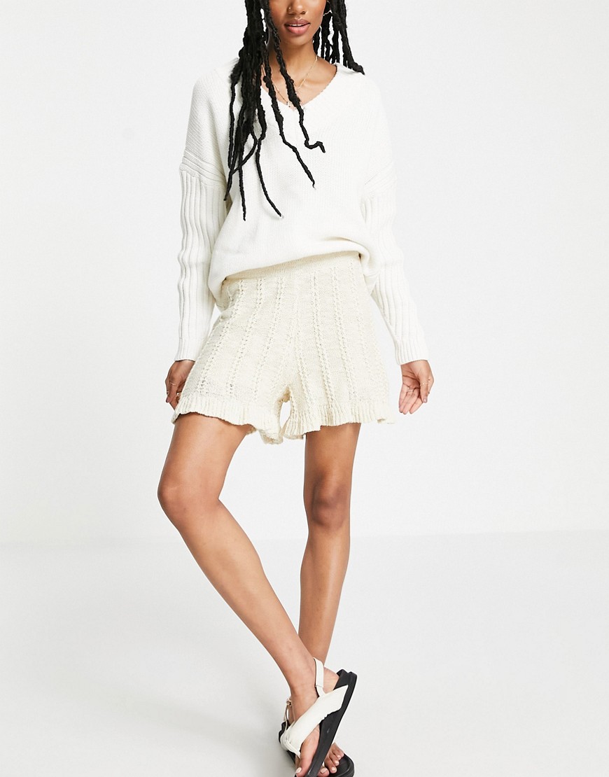 Vero Moda organic cotton blend knit shorts in cream-White