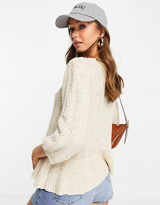  Vero Moda organic cotton blend knitted blouse in cream 