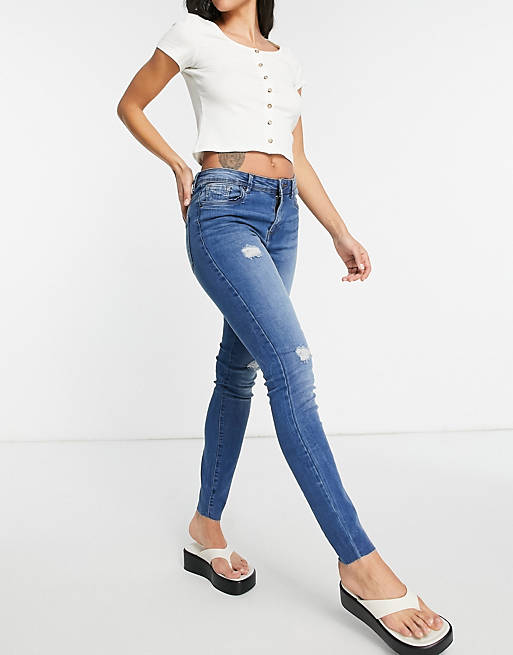 Jeans Vero Moda organic cotton blend ripped slim jeans in mid wash blue 