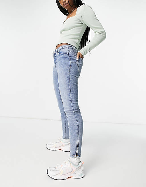 Jeans Vero Moda organic cotton blend skinny jeans with ankle zip in light blue wash 