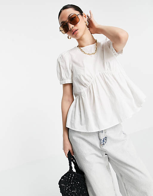 Women Vero Moda organic cotton peplum blouse in white 
