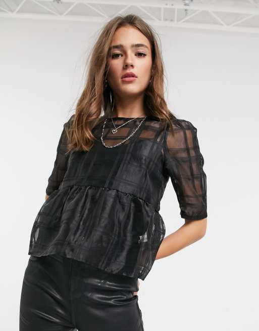 Vero Moda organza smock top in black | ASOS