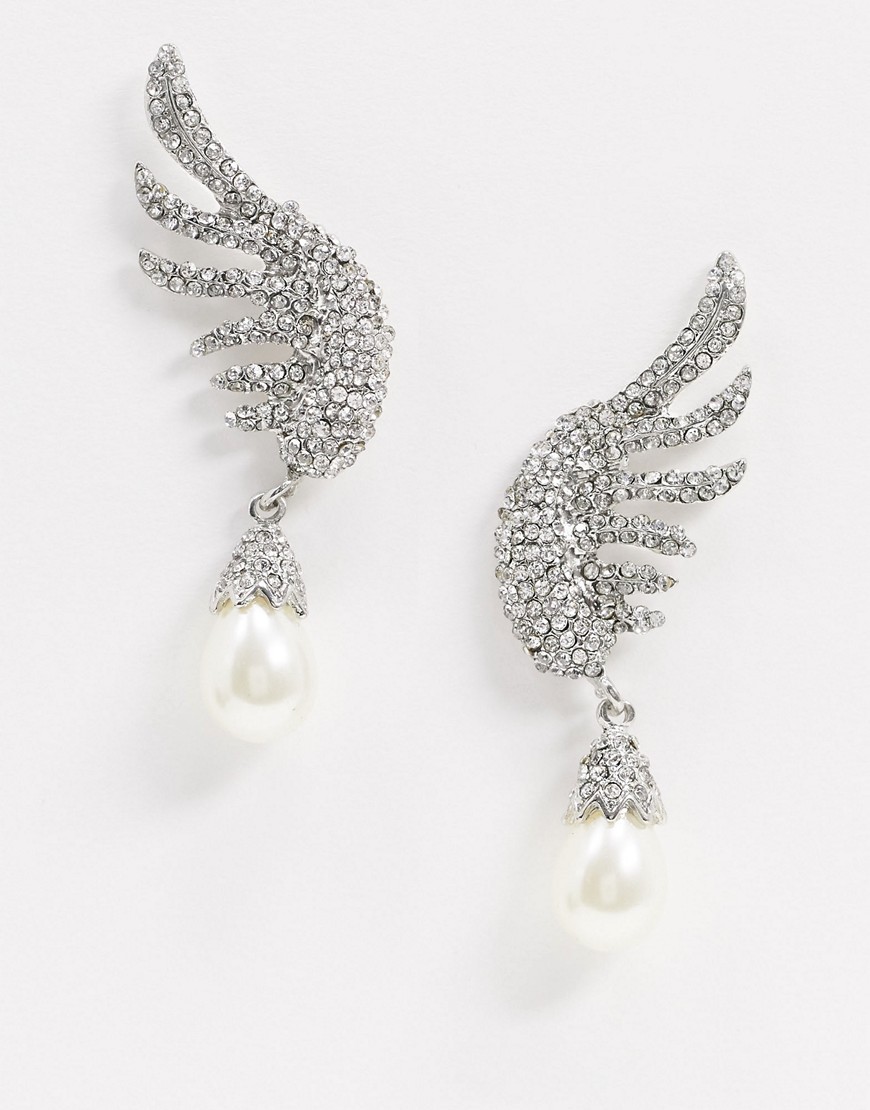 Vero Moda - Örhängen med pärla och fjäderdesign-Silver