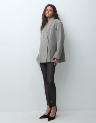 Vero Moda Oversize Check Blazer With Slit Detail In Gray