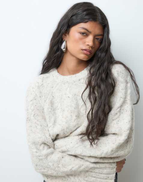 Vero Moda oversize grovstickad kabelstickad tröja i krämmelerad - view 1