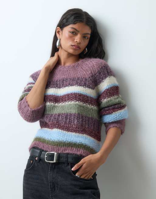 Vero Moda oversize grovstickad tröja med flerfärgade ränder, 3 av 5