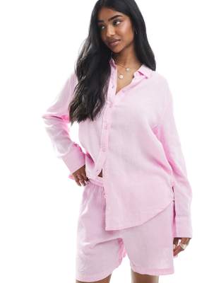 Vero Moda - Oversize-Hemd in Rosa mit Leinen-Haptik, Kombiteil