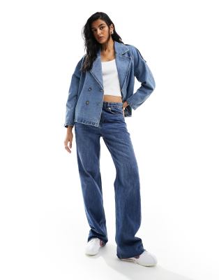 Vero Moda - Oversize-Jeansjacke in mittelblauer Waschung